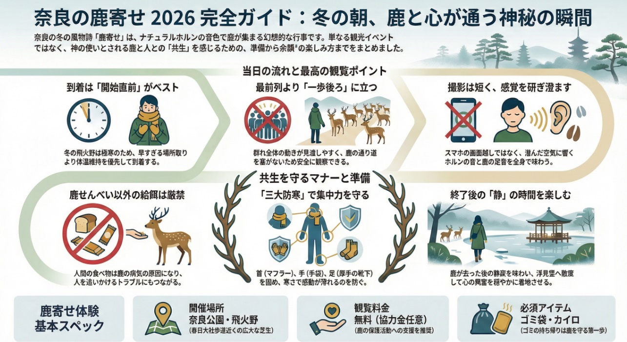 奈良の鹿寄せ2026は何がすごい？飛火野で味わう冬の神秘体験と当日ガイド