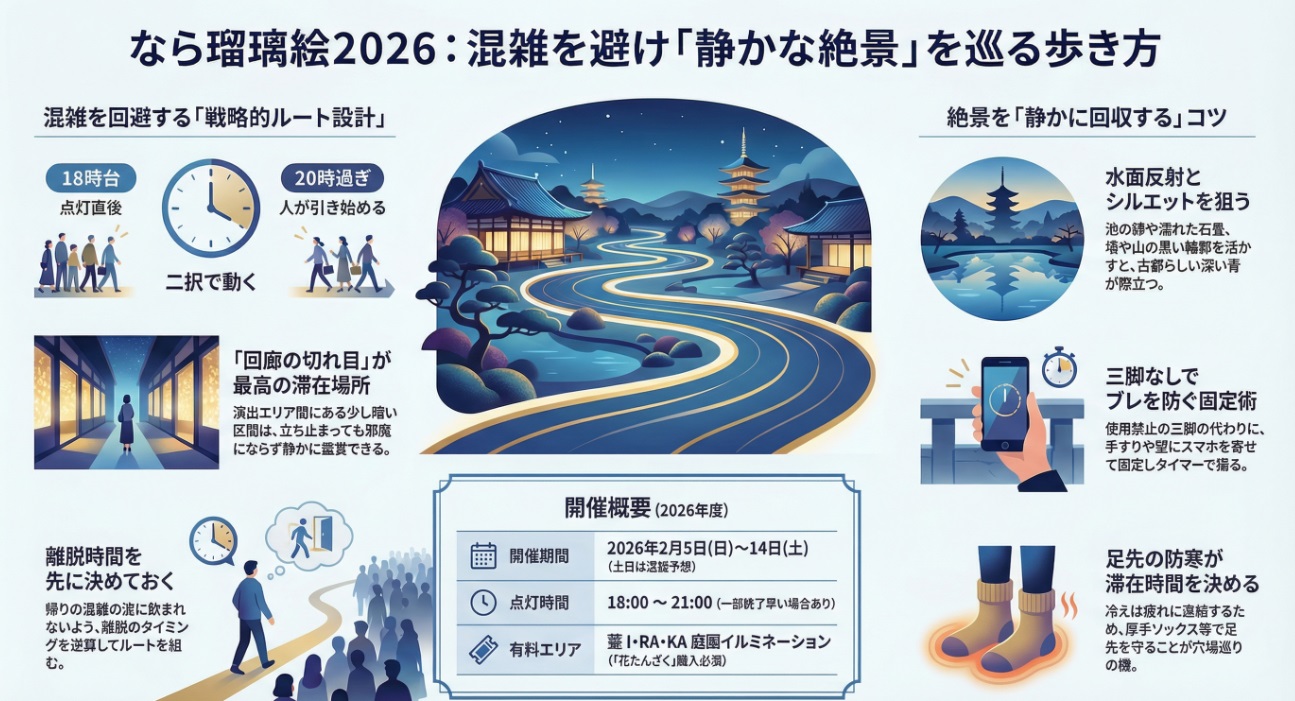 なら瑠璃絵2026の穴場ガイド　混雑を避けて静かな絶景を回収する歩き方